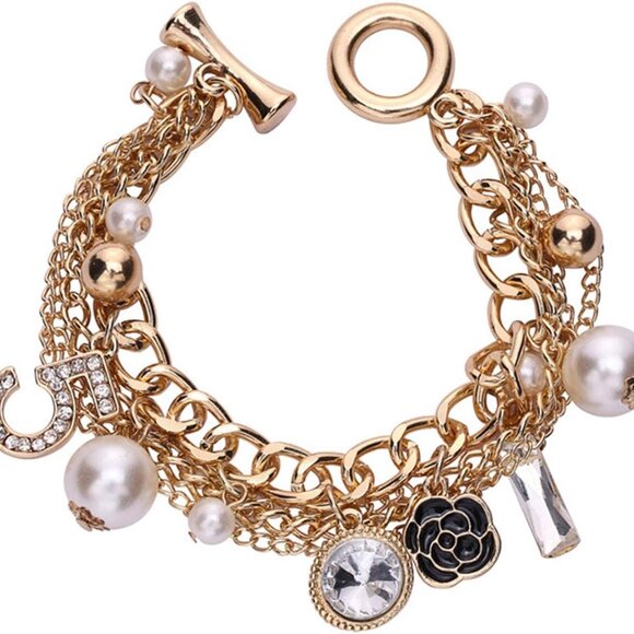 Charm Bracelet Women Stone Alloy Gold Tone Lucky Gift Jewelry - Picture 1 of 6